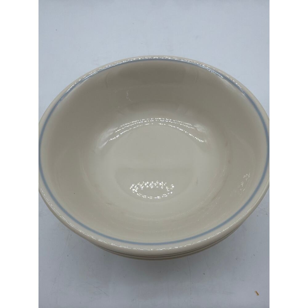 Corelle Blue Lily Soup Cereal Salad Bowls Beige w/ Light Blue Stripe Lot of 6